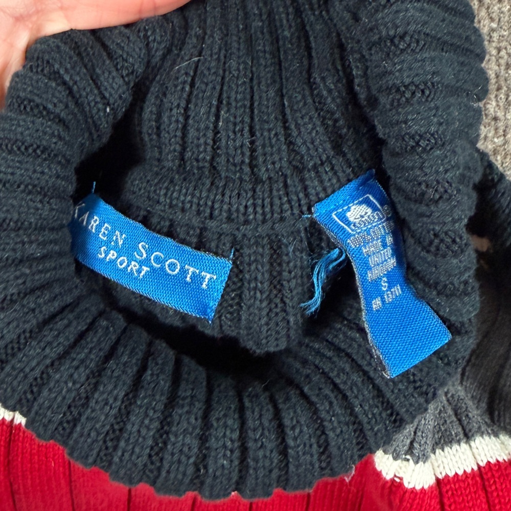 Vintage Black Grey Red Ribbed Striped Knit Turtleneck Sweater Women’s S 90s Y2K - Picture 3 of 7